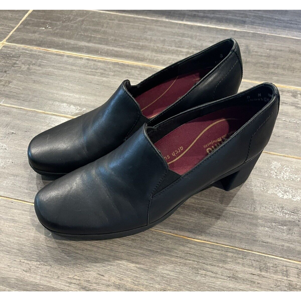 Munro Jemma Black Leather Pumps Sz 8N Block Heel Arch Support Women Heels